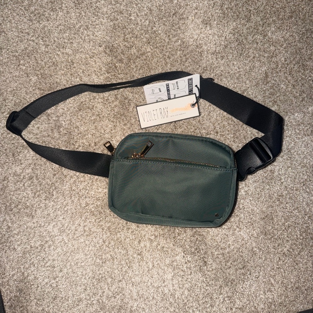 Violet Ray Dark Green Crossbody Belt Bag with Black Strap
